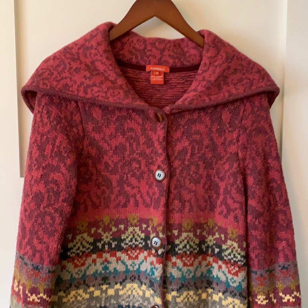 Sundance wool fair isle sweater coat sz M